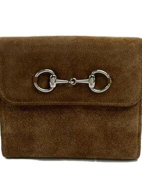 GUCCI Horsebit Brown Suede Double-hook Wallet